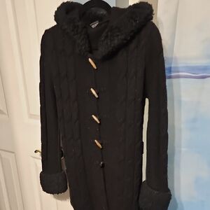 Women's Black Hooded Coat